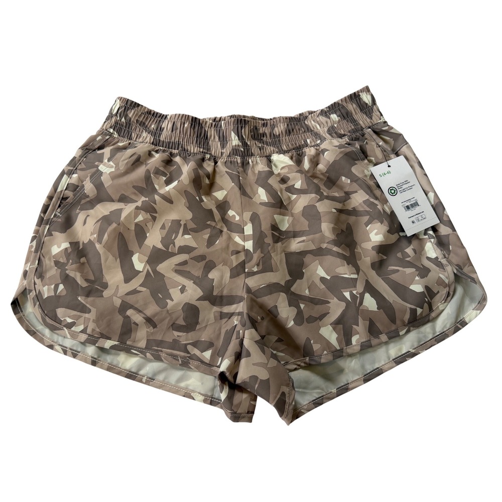 Athletic Works Womens Camo Running Shorts Tan Brown Abstract Print Small 4-6 NEW